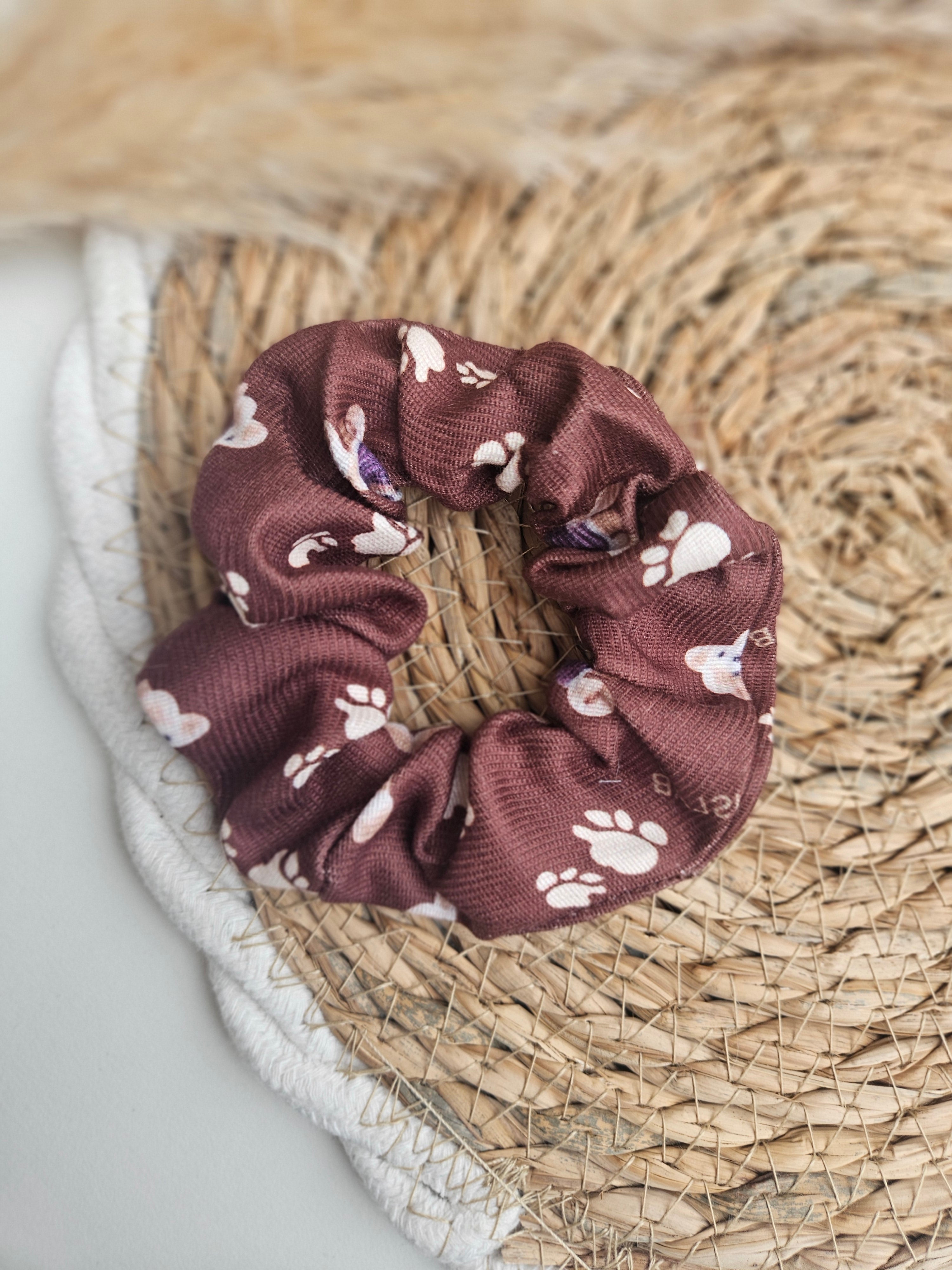 Chouchou upcyclé – Couleurs terre & soleil