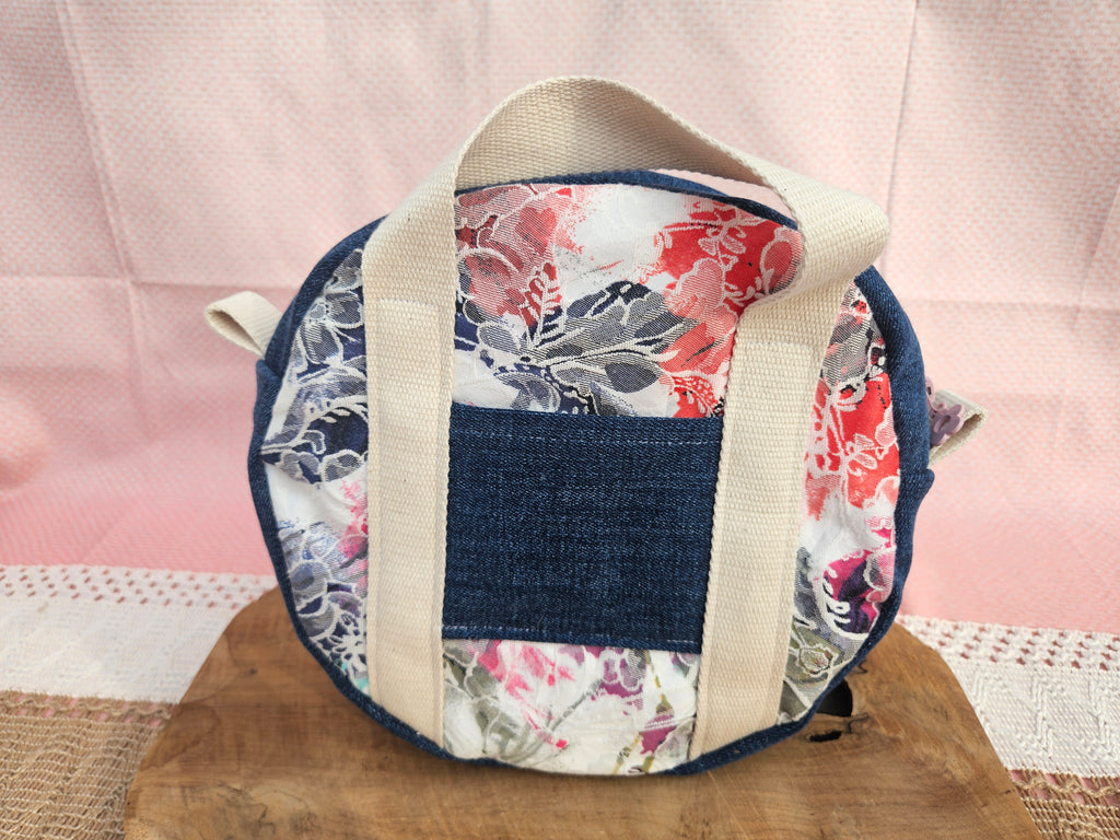 Sac à main rond fleuri – Pièce unique upcyclée