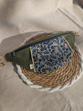 Sac Banane en Velours Côtelé Vert Olive et Imprimé