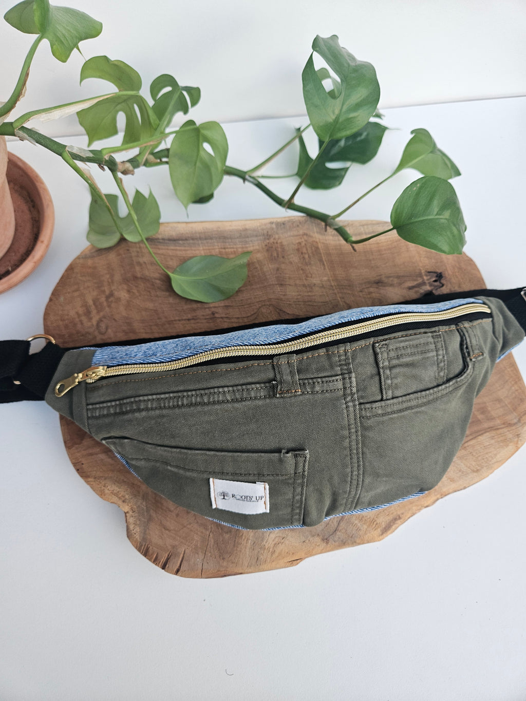 Sac banane jean kaki & bleu