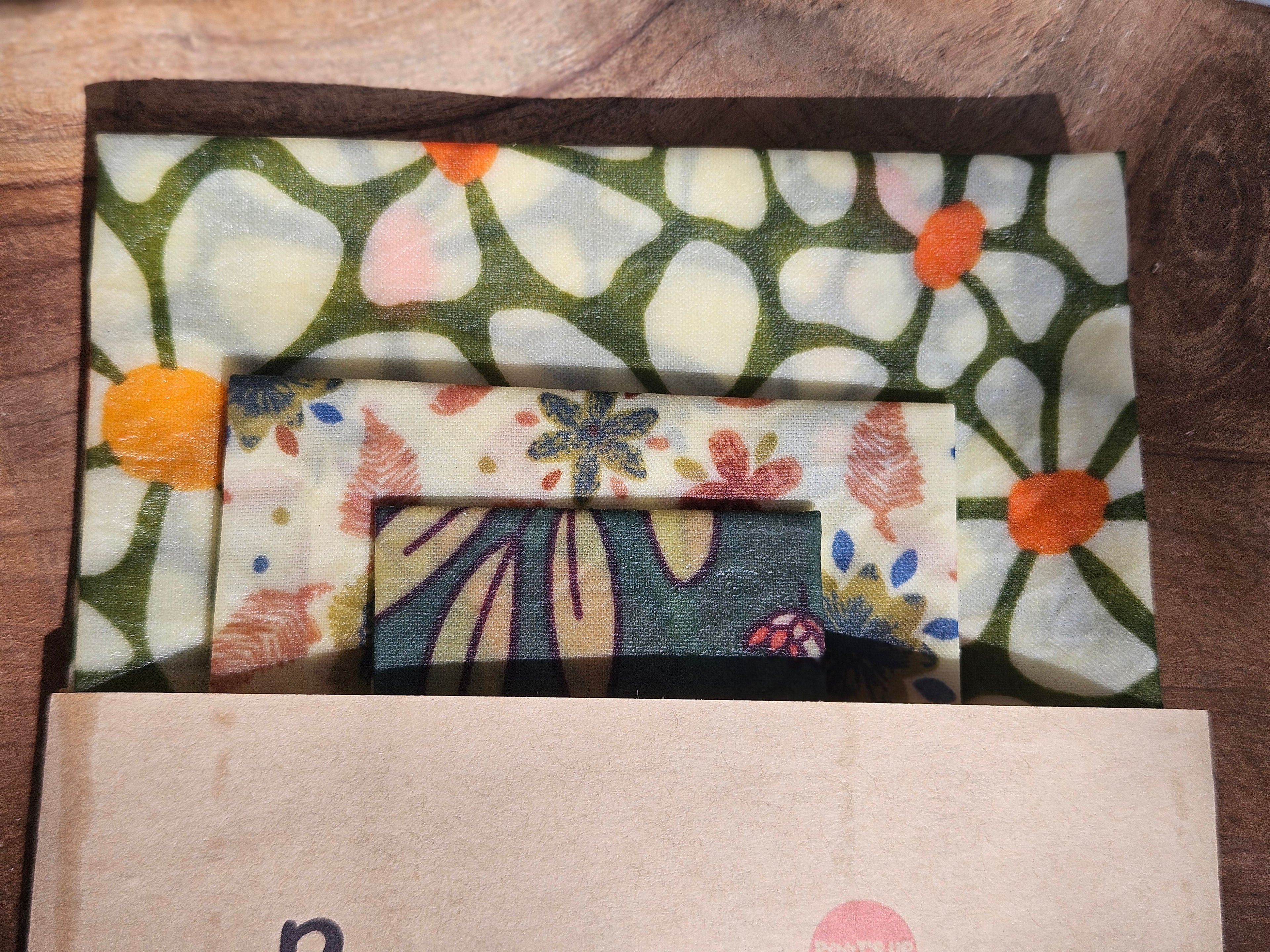 Lot de 3 Bee Wraps – Alternative Écologique au Film Alimentaire