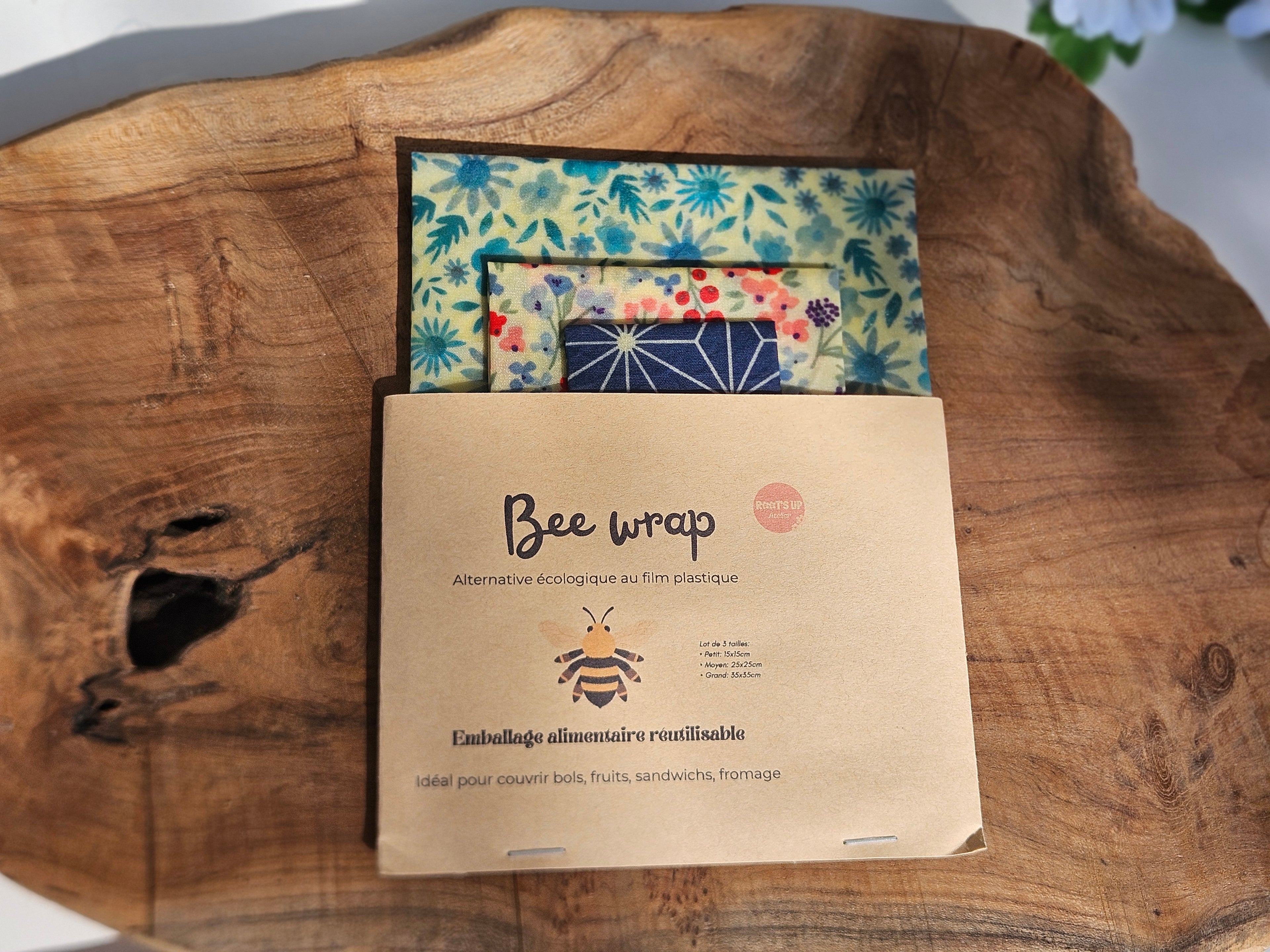 Lot de 3 Bee Wraps – Alternative Écologique au Film Alimentaire