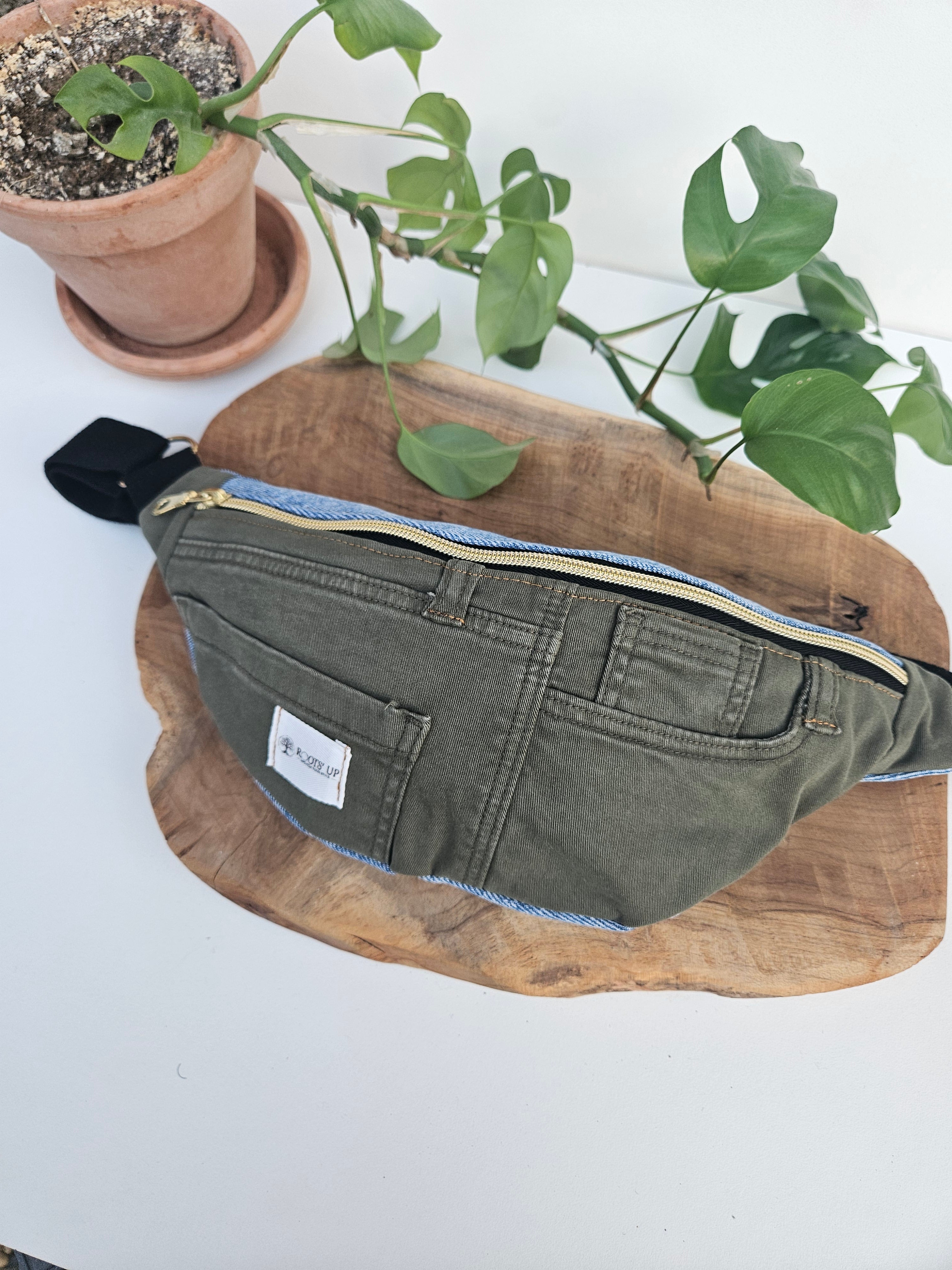 Sac banane jean kaki & bleu