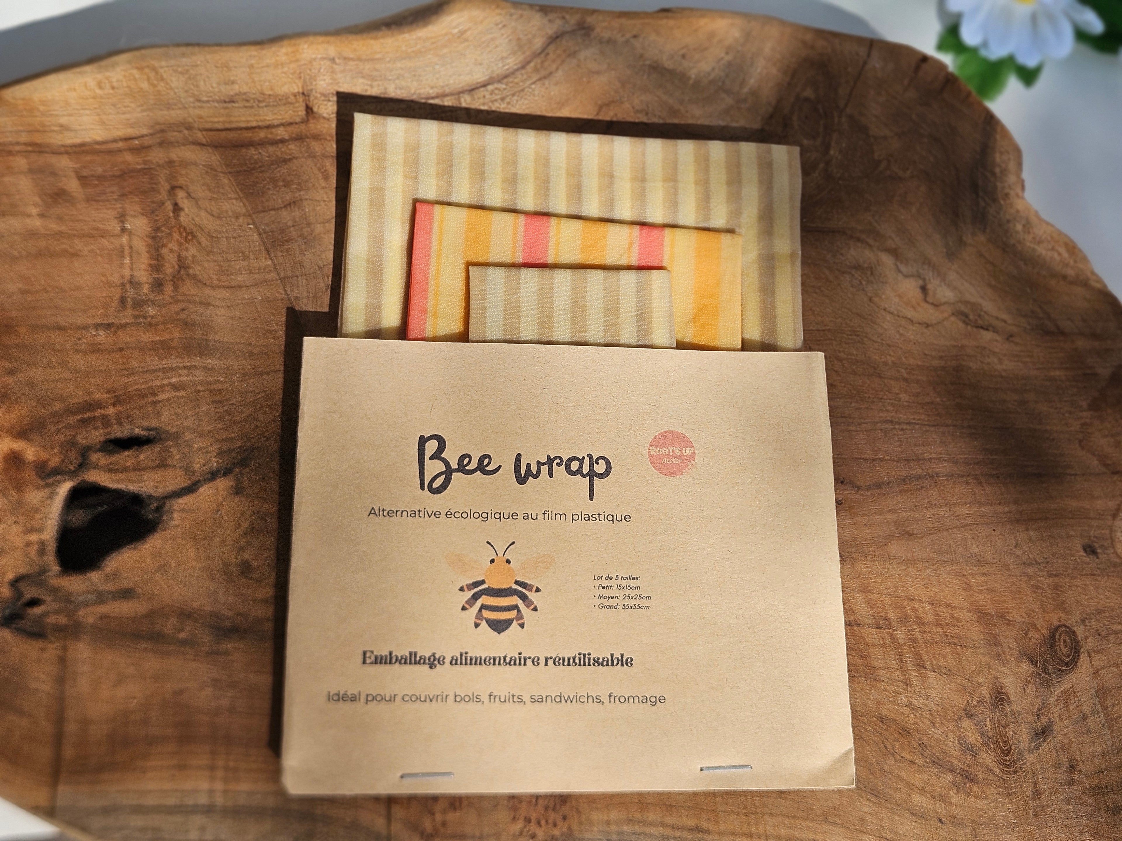 Lot de 3 Bee Wraps – Alternative Écologique au Film Alimentaire