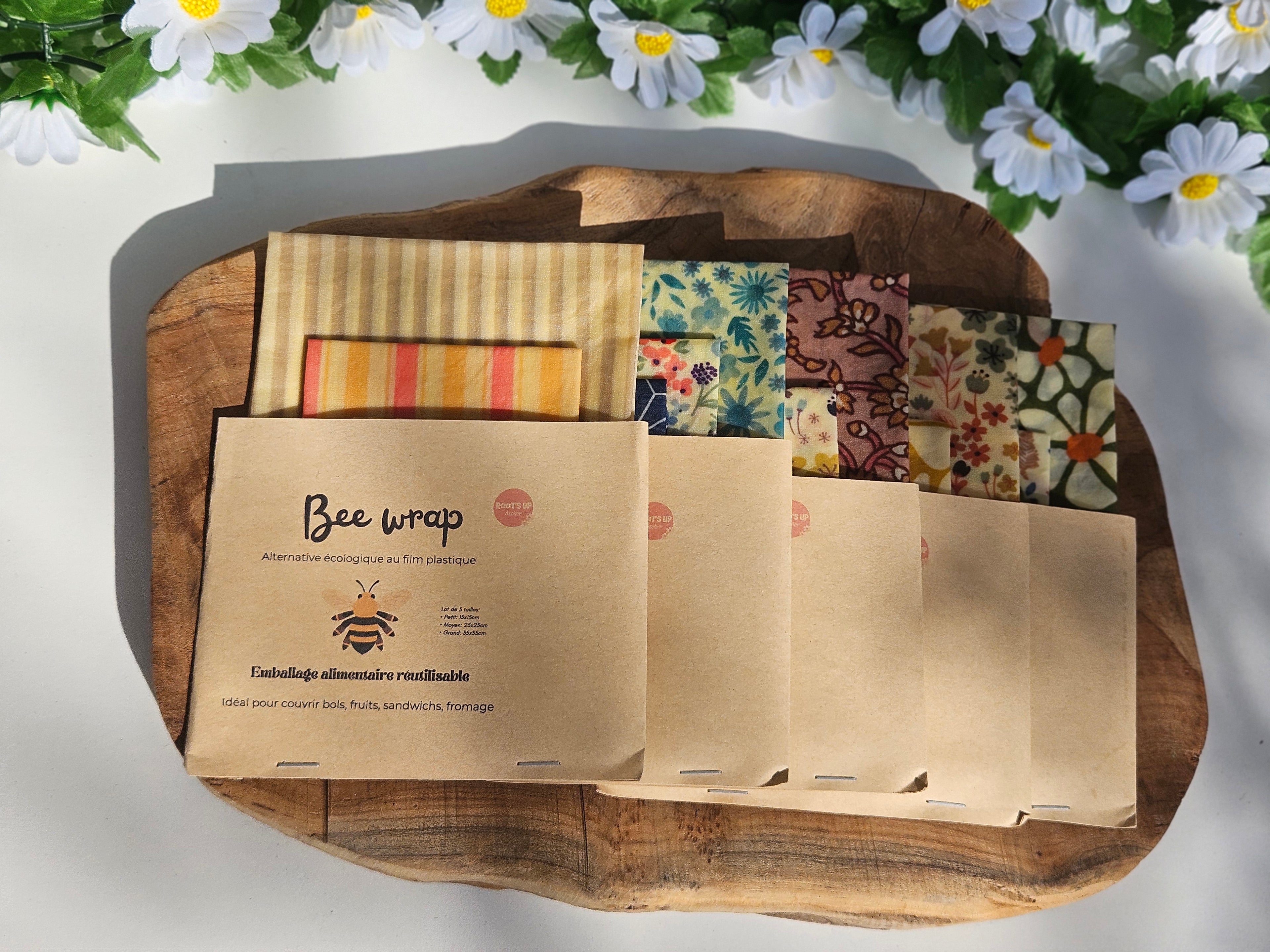 Lot de 3 Bee Wraps – Alternative Écologique au Film Alimentaire