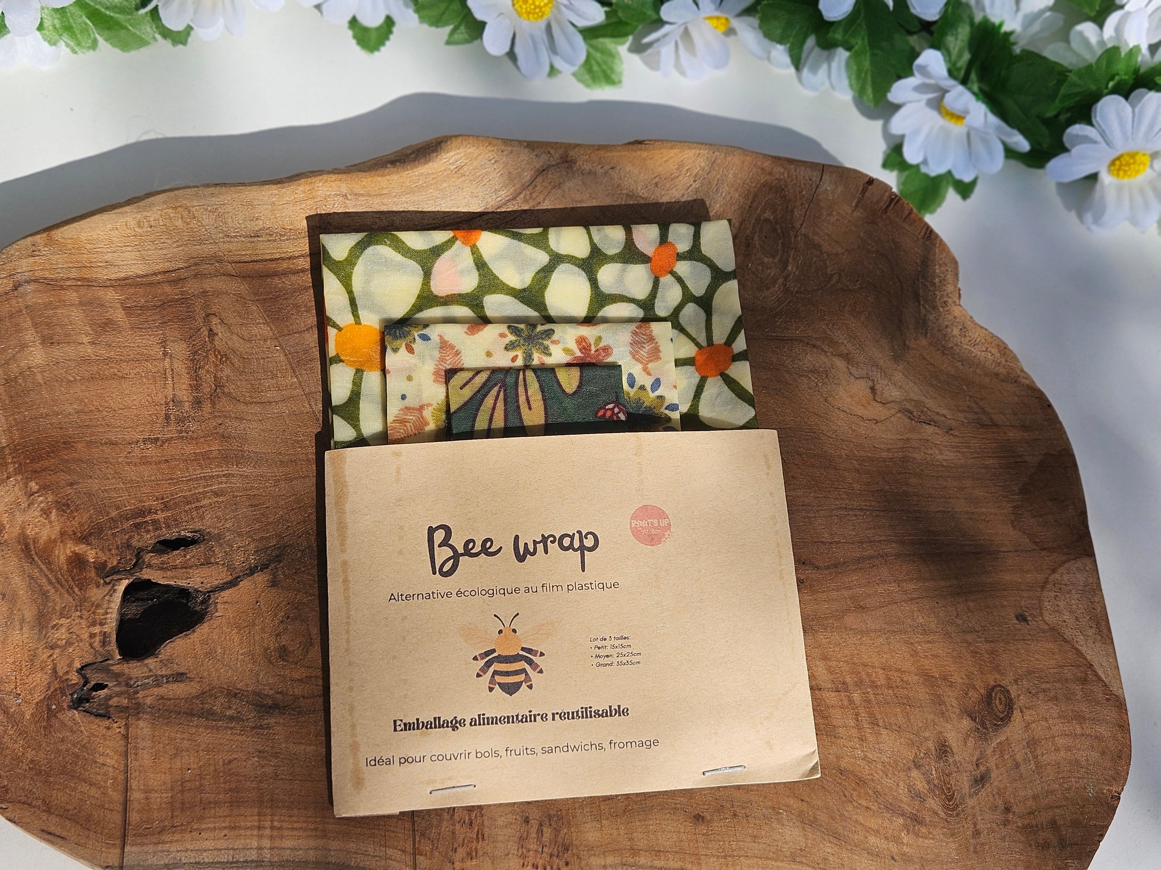 Lot de 3 Bee Wraps – Alternative Écologique au Film Alimentaire