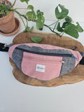 Sac banane upcyclé gris & rose